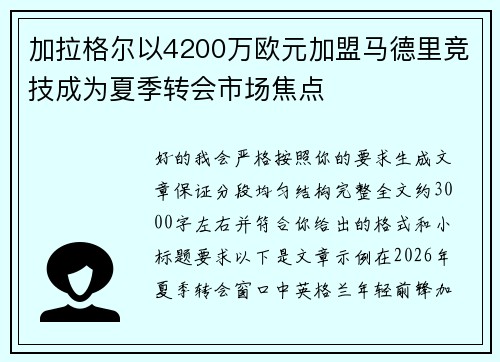 加拉格尔以4200万欧元加盟马德里竞技成为夏季转会市场焦点